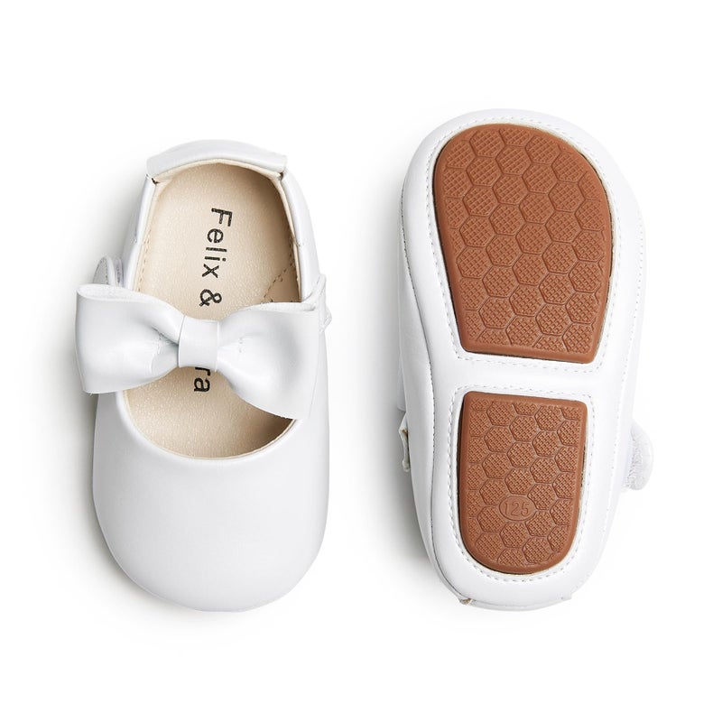Felix & Flora Infant Toddler Baby Moccasins Soft Sole Bowknot Baby Walking Shoes Mary Jane Dress Shoes (6-9 Months Infant,White) - Image 1